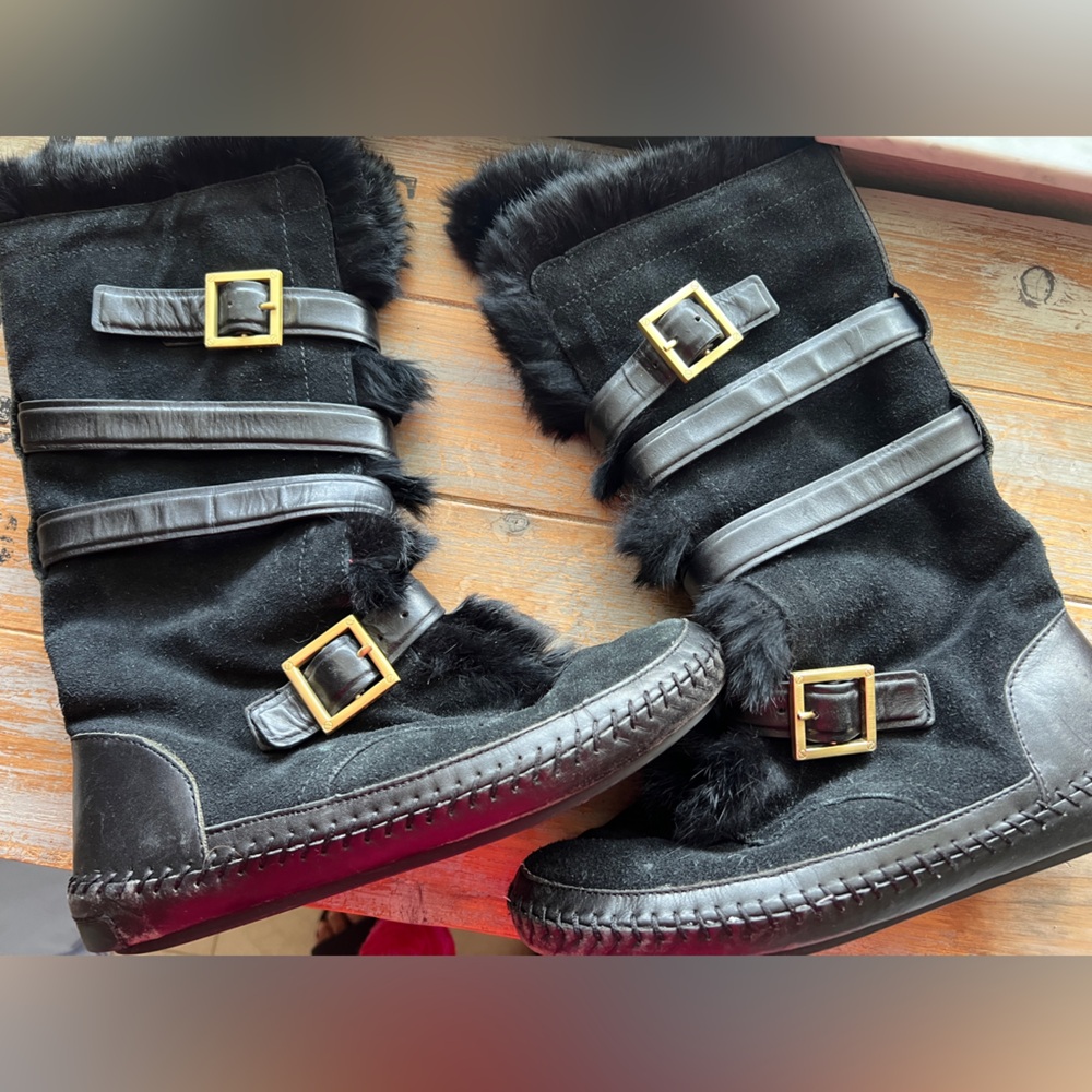 Tory Burch “The Jaden” Rabbit Fur Lined Suede Leather Boots Women’s 8